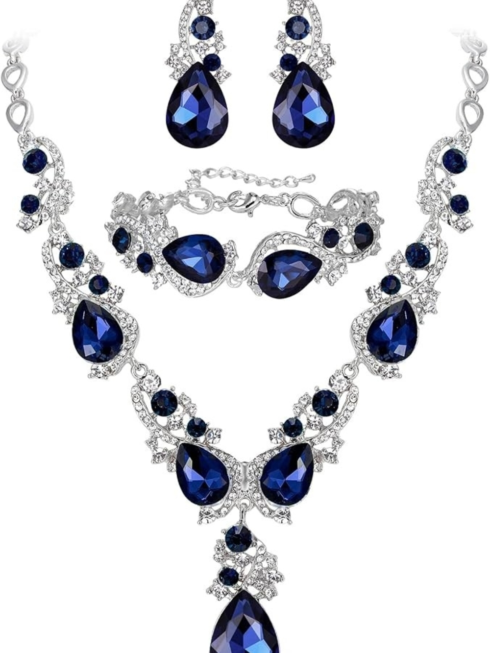 Elegant Sapphire Blue Teardrop Crystal Jewelry Set